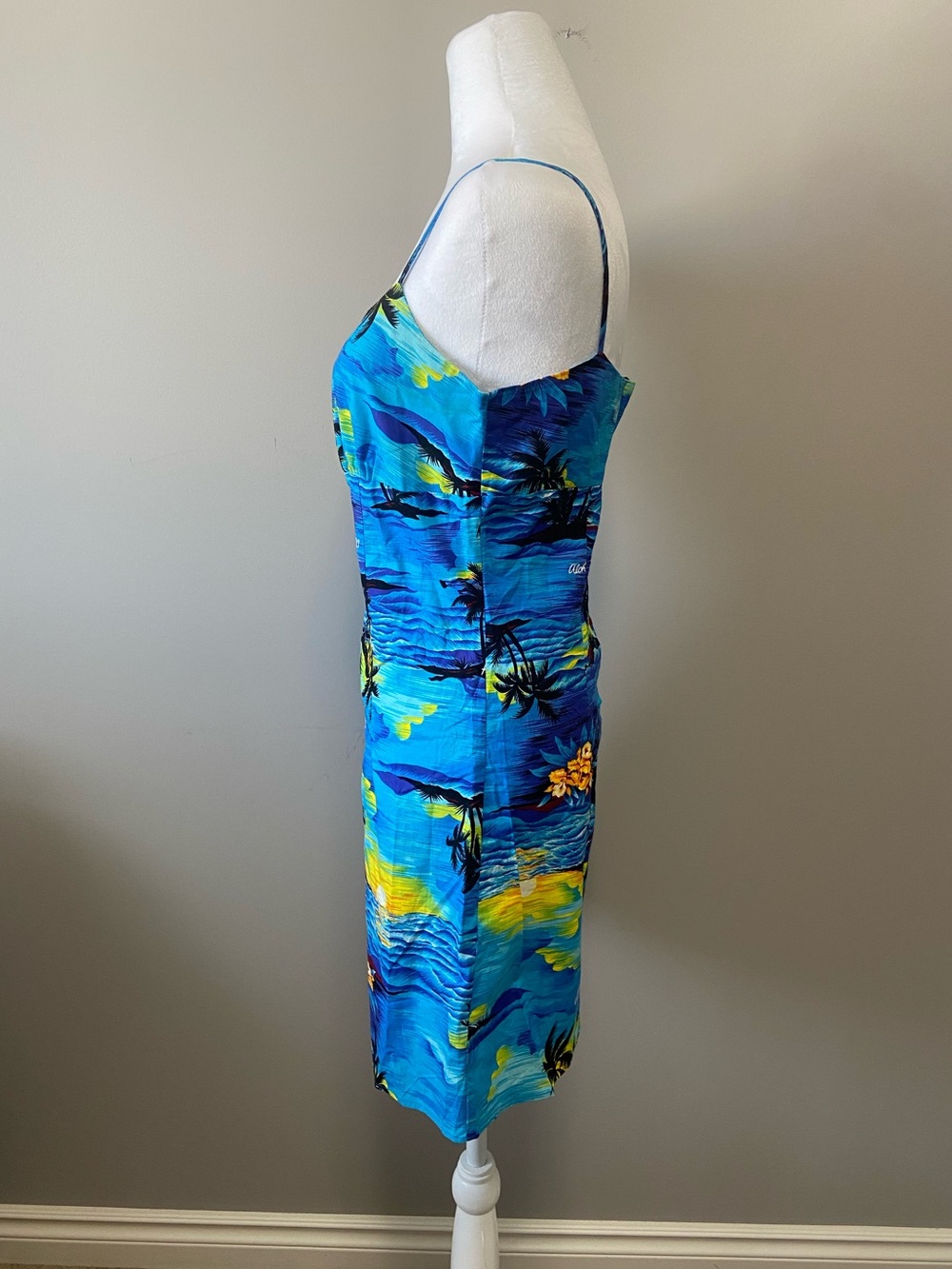 Royal Creations - Blue Tropical-Print Spaghetti-Strap Mini Dress - Picture 3 of 9